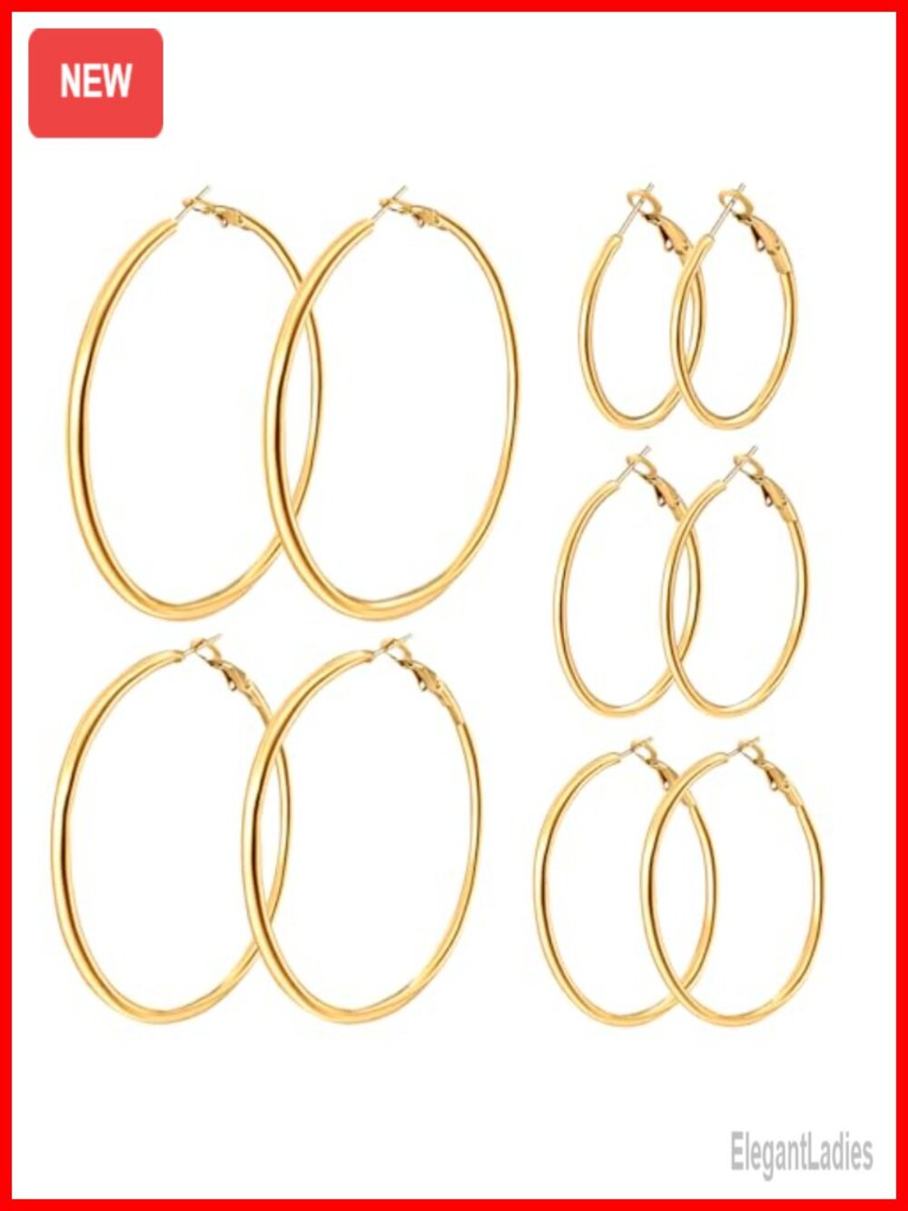 14K Gold Plated Stainless Steel Hoop Earrings Set 5 Pairs Hypoallergenic